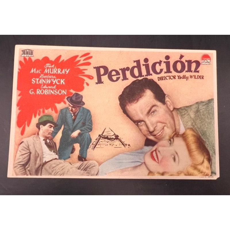 1944 Spanish Double Indemnity Movie Herald Handbill Barbara Stanwyck, Fred MacMurray, Edward G. Robinson, Film Noir, Billy Wilder, Hollywood