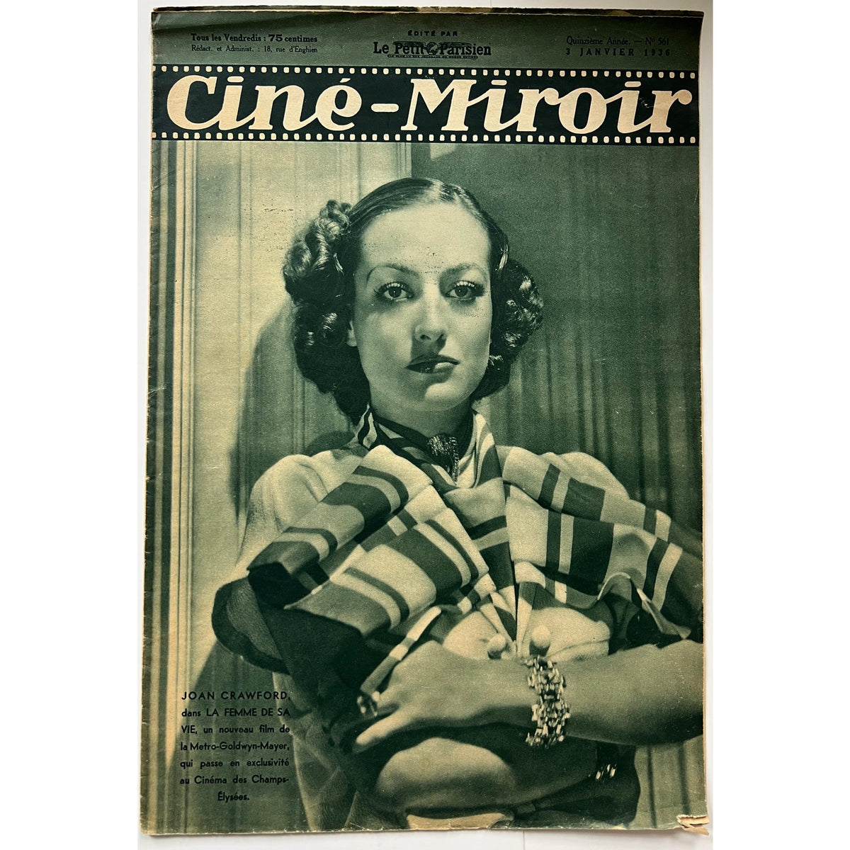 RARE 1936 French Joan Crawford Magazine Cine Miroir Grand Hotel, Berserk, Hollywood, Sadie McKee, Coke, Baby Jane