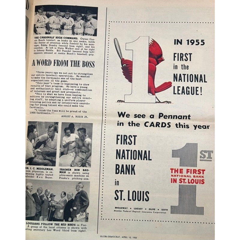 1955 St. Louis Globe Democrat Cardinals Section Stan Musial Hunters Hot Dog Baseball Cards, Stan the Man, 1955 Cardinals, World Champs