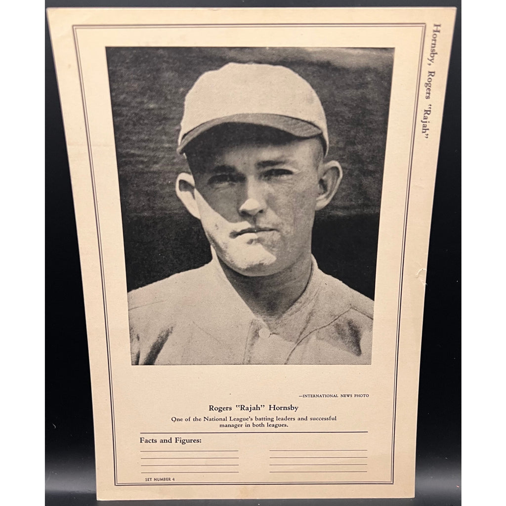 RARE 1946-49 Sports Exchange Rogers Hornsby W602 W603 St. Louis Cardinals Browns, Rajah