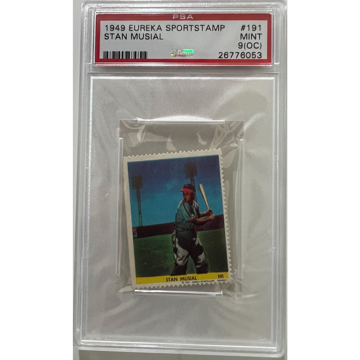 RARE 1949 Eureka Stamps Stan Musial PSA 9 OC St. Louis Cardinals Mlb Hall of Fame Stan the Man Baseball Cards Baseball Card All Star