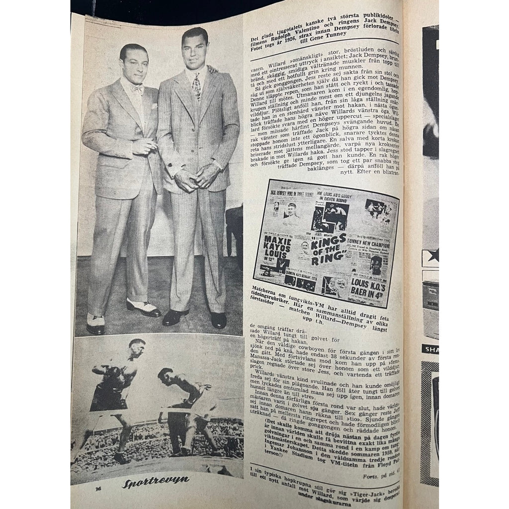 1963 Swedish Rekord Journal Jack Dempsey Magazine w/ Dempsey Autograph Christmas Card, Manassa Mauler