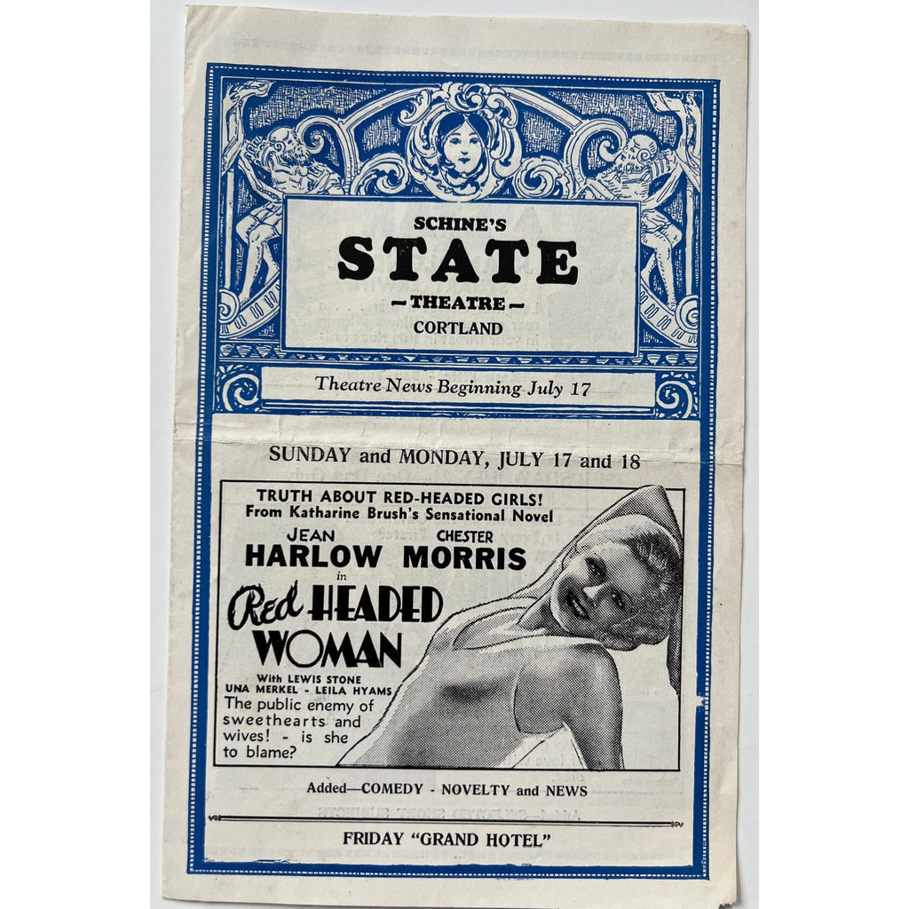 RARE 1932 Jean Harlow Movie Program Red Headed Woman, Grand Hotel, Fairbanks, Garbo, Barrymore, Dinner at Eight, Saratoga, Hollywood
