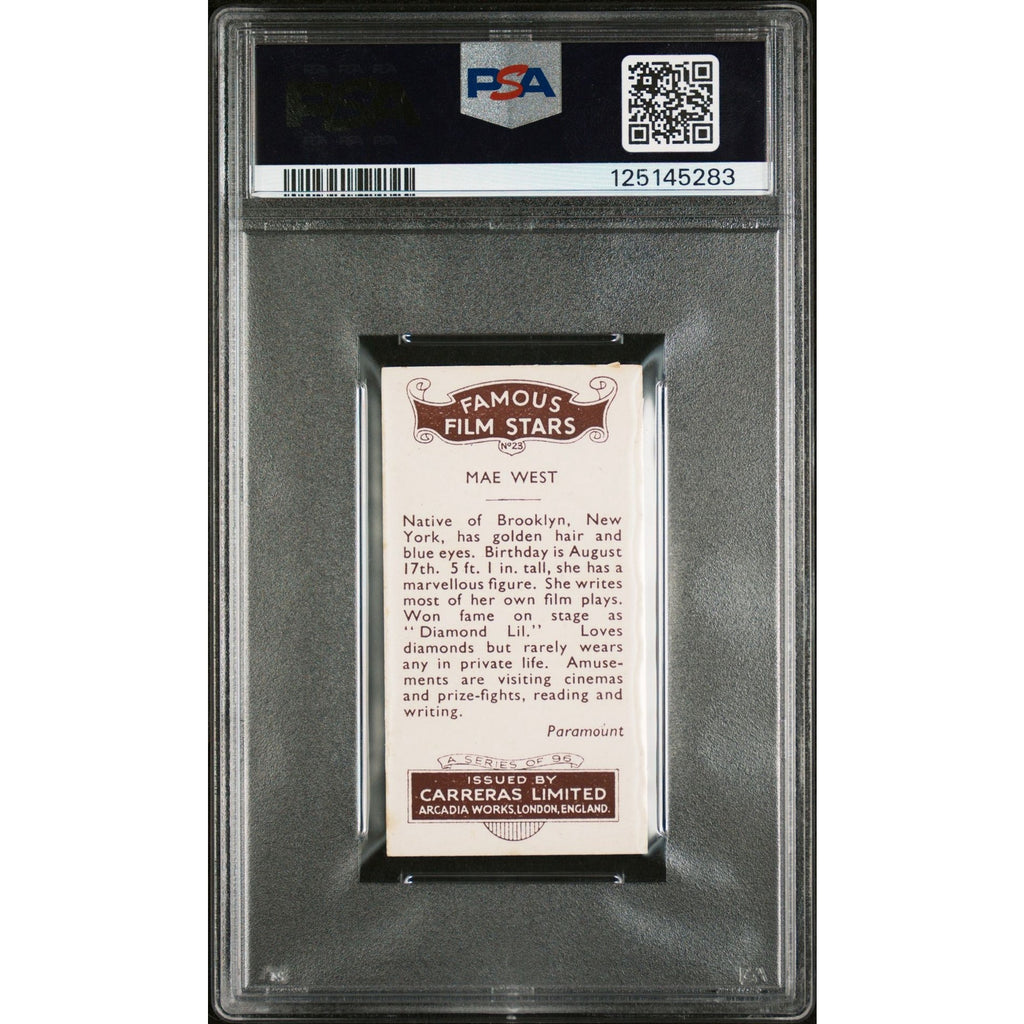 1935 Carreras LTD. Mae West PSA 5 Famous Film Stars Only 12 Graded My Little Chickadee, I'm No Angel, Belle of the Nineties, Klondike Annie