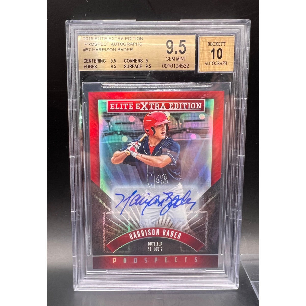2015 Elite Extra Edition Harrison Bader Auto Beckett 9.5/10 St. Louis Cardinals, San Fransisco Giants, MLB, Baseball Card
