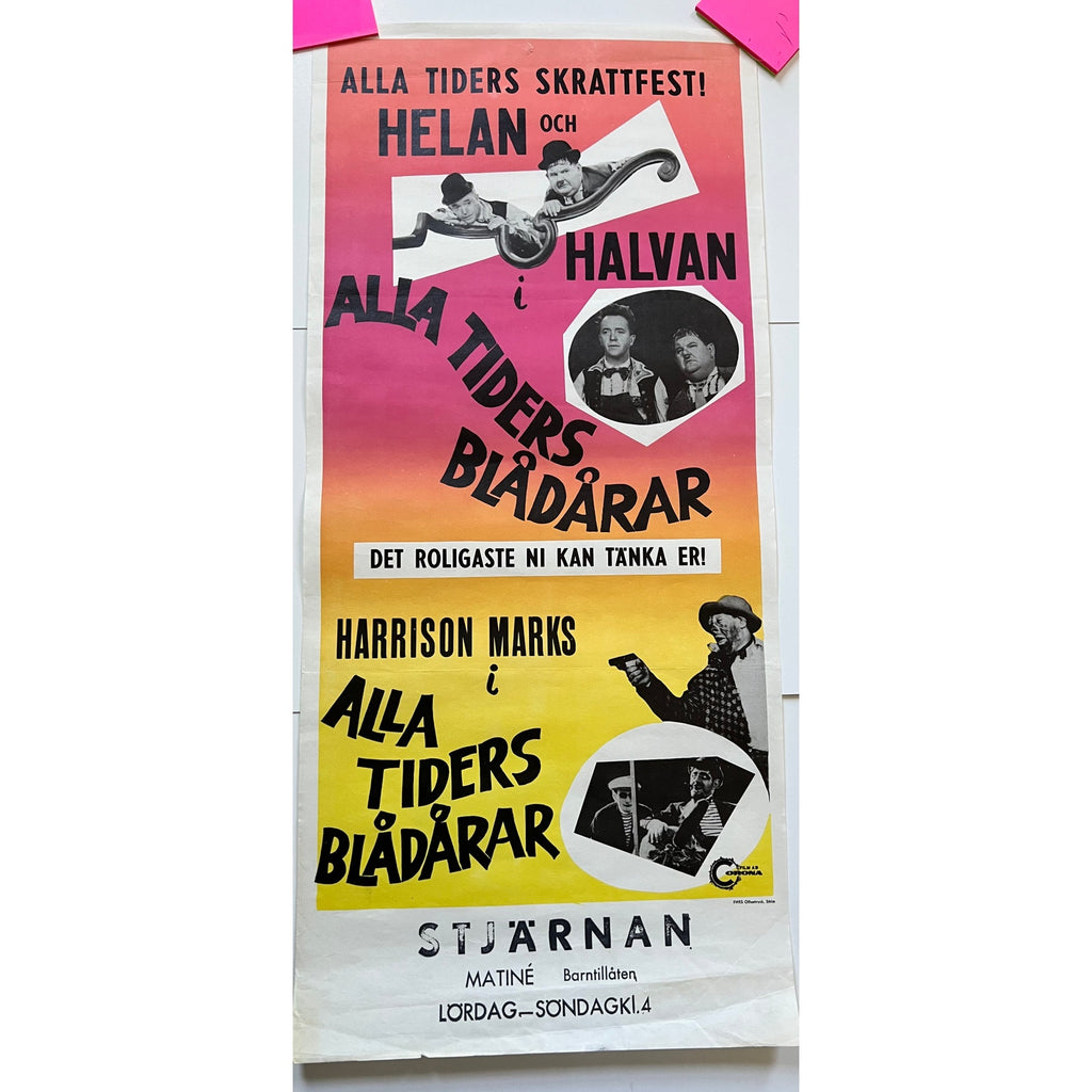 RARE Swedish 1970s Laurel and Hardy Movie Poster Stan Laurel Oliver Hardy, Beau Hunks, Bonnie Scotland, A Fine Mess