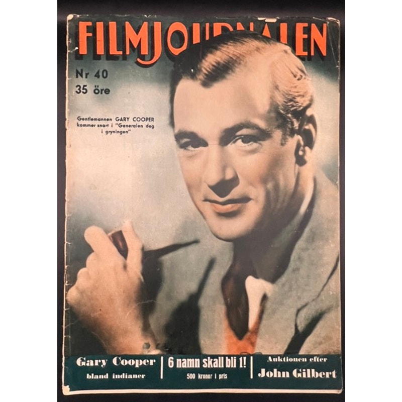 1936 Gary Cooper Magazine Film Journalen Marco Polo, Pride of the Yankees, The Texan, A Farewell to Arms, Wings, Mr. Deeds