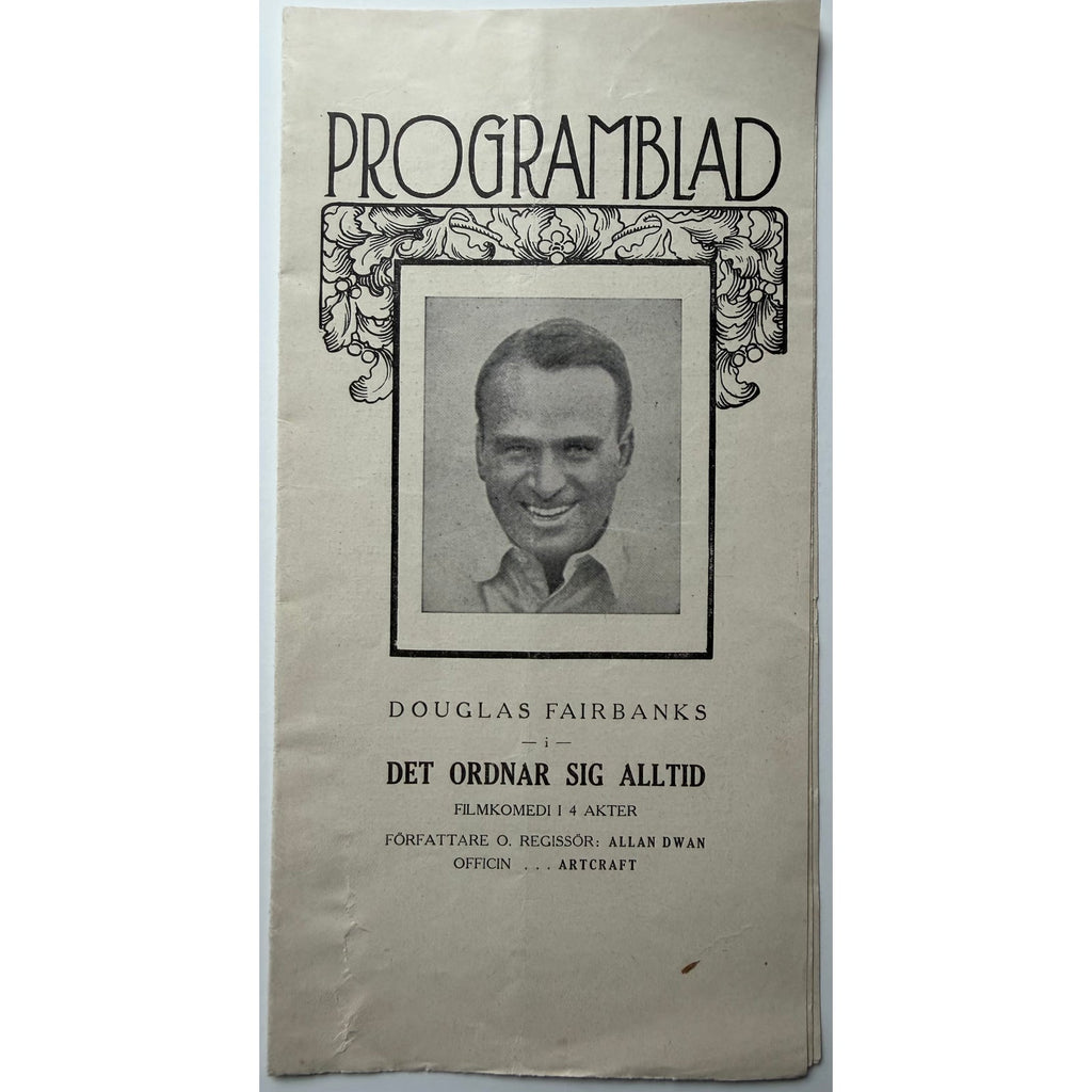 RARE Swedish 1919 Douglas Fairbanks Program, When the Clouds Roll By, Hollywood, Thief of Bagdad, Mark of Zorro, Three Musketeers Robin Good