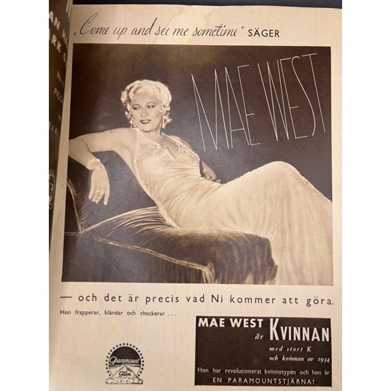 RARE 1934 Gary Cooper Magazine Film Journalen Jean Harlow, Clark Gable, Mae West, Hollywood! Hold Your Man, Pride of the Yankees