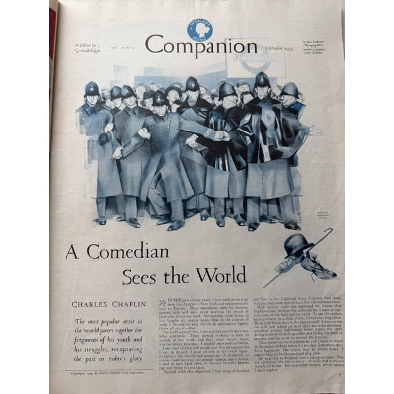 RARE 1933 Charlie Chaplin Magazine Women's Home Companion Charles Chaplin The Kid, Gold Rush, City Lights, Pay Day, A Dogs Life, The Pilgrim