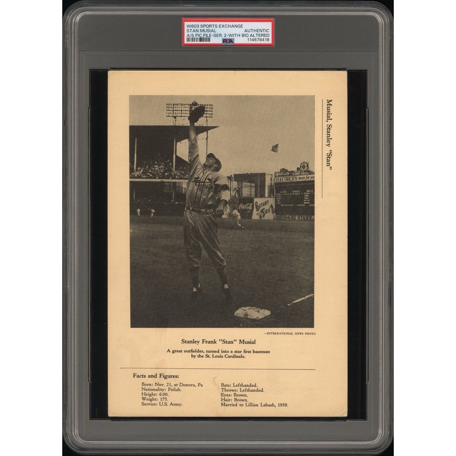 SUPER RARE 1946-49 W603 Sports Exchange Stan Musial Rookie PSA Just Graded, Only 6 Graded Stan the Man St. Louis Cardinals
