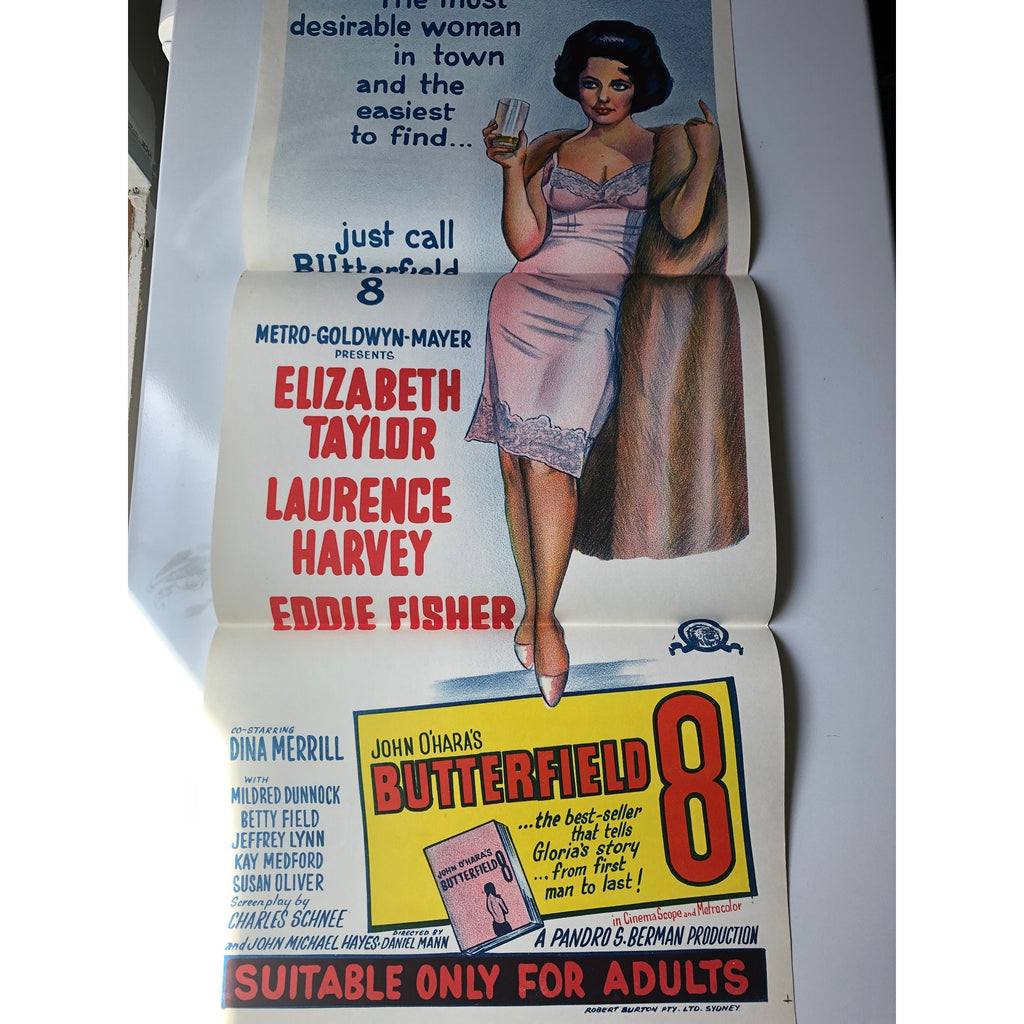 Original Butterfield 8 Movie Poster Daybill, Elizabeth Taylor, Eddie Fisher, Laurence Harvey, Australian Folded, Cat on a Hot Tin Roof