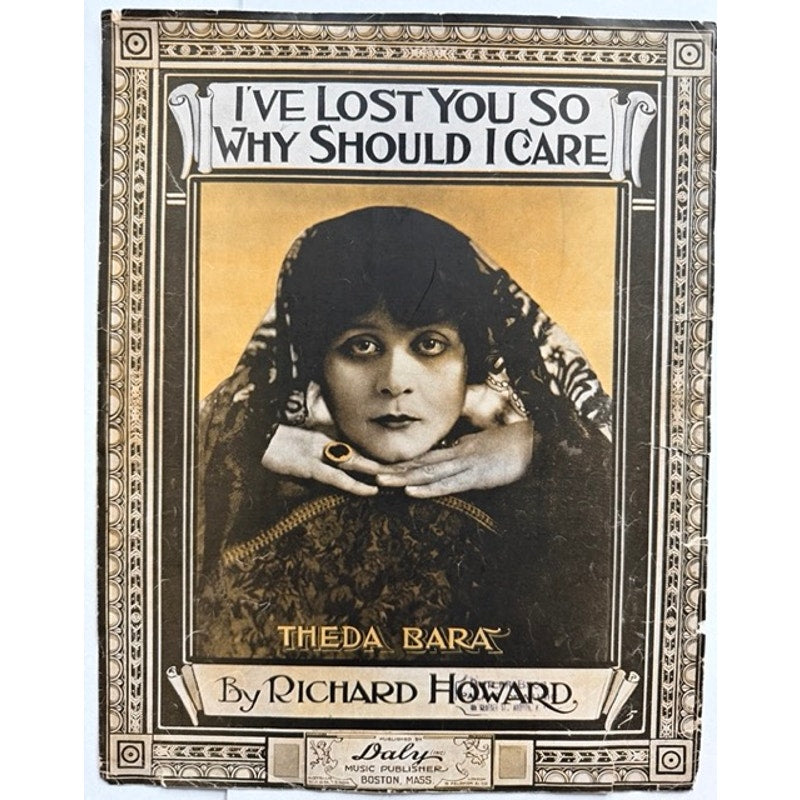 Rare 1916 Theda Bara Sheet Music Ive Lost You Salome, Cleopatra, Vamp, Silent Film, She Devil, Hollywood