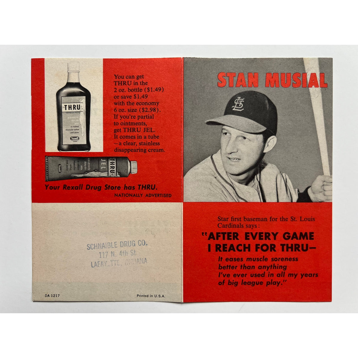 RARE Rexall Thru Ad 1958 Stan Musial Pamphlet Baseball St. Louis Cardinals HOF, Stan the Man, Advertisement Booklet, All Star