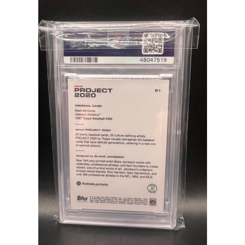 Topps Project 2020 Mark McGwire PSA 9, 87 McGwire Rookie Card Art Blake Jamieson, St. Louis Cardinals, Oakland A's, Home Run USA