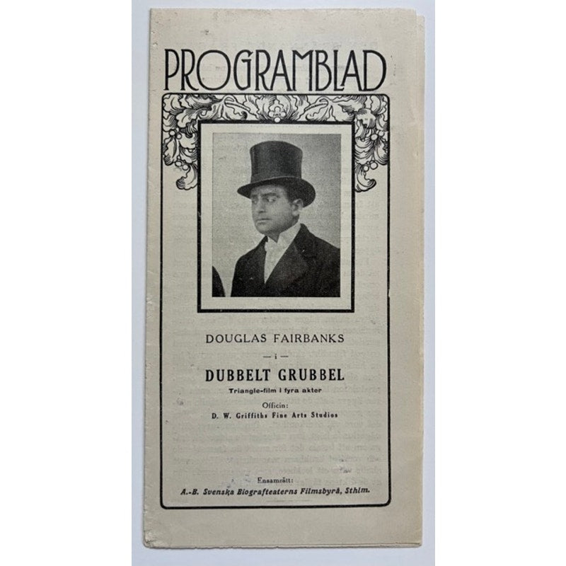 RARE Swedish 1919 Douglas Fairbanks Program from 1915 Double Trouble, Hollywood, Thief of Bagdad, Three Musketeers, Robin Hood, Swashbuckler