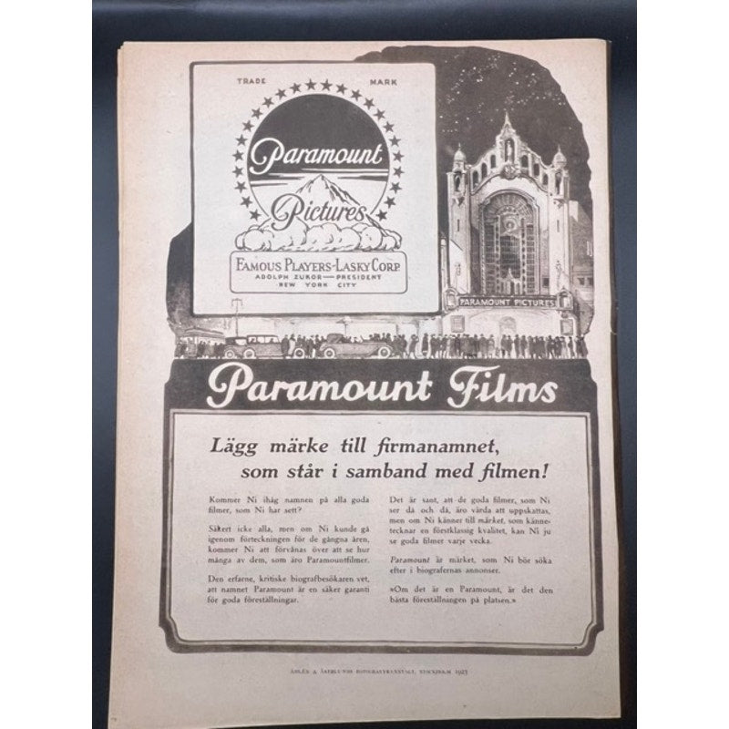 Rare 1923 Swedish Film Journalen Rudolph Valentino Magazine Gloria Swanson, Douglas Fairbanks, Wallace Reid, The Sheik, Beyond the Rocks