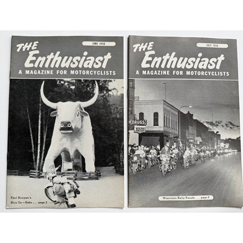 2 Rare 1956 The Enthusiast Motorcycle Magazines June & July Harley Davidson Motorcycle