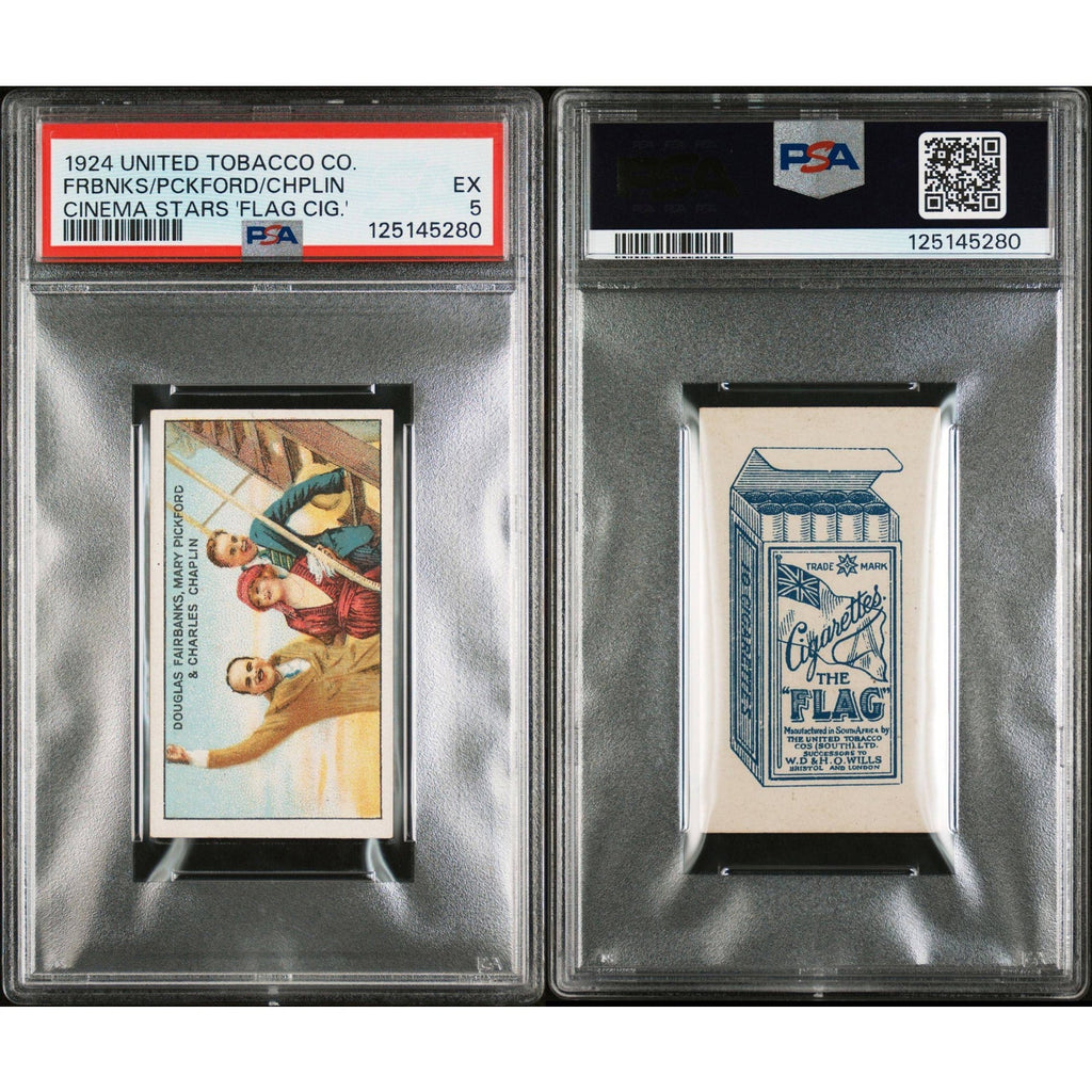 1924 United Tobacco Charlie Chaplin, Mary Pickford, Douglas Fairbanks, PSA 5, Rare Flag Back, Only 6 Graded, United Artists